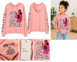 ON FIRE Kids Graphic Hoodie Shirt – Mauve Pink – Size Medium